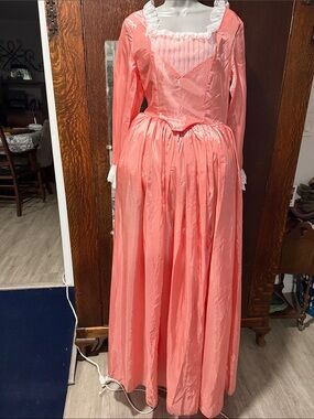 Women's Long Coral Maxi Dress with Lace Trim